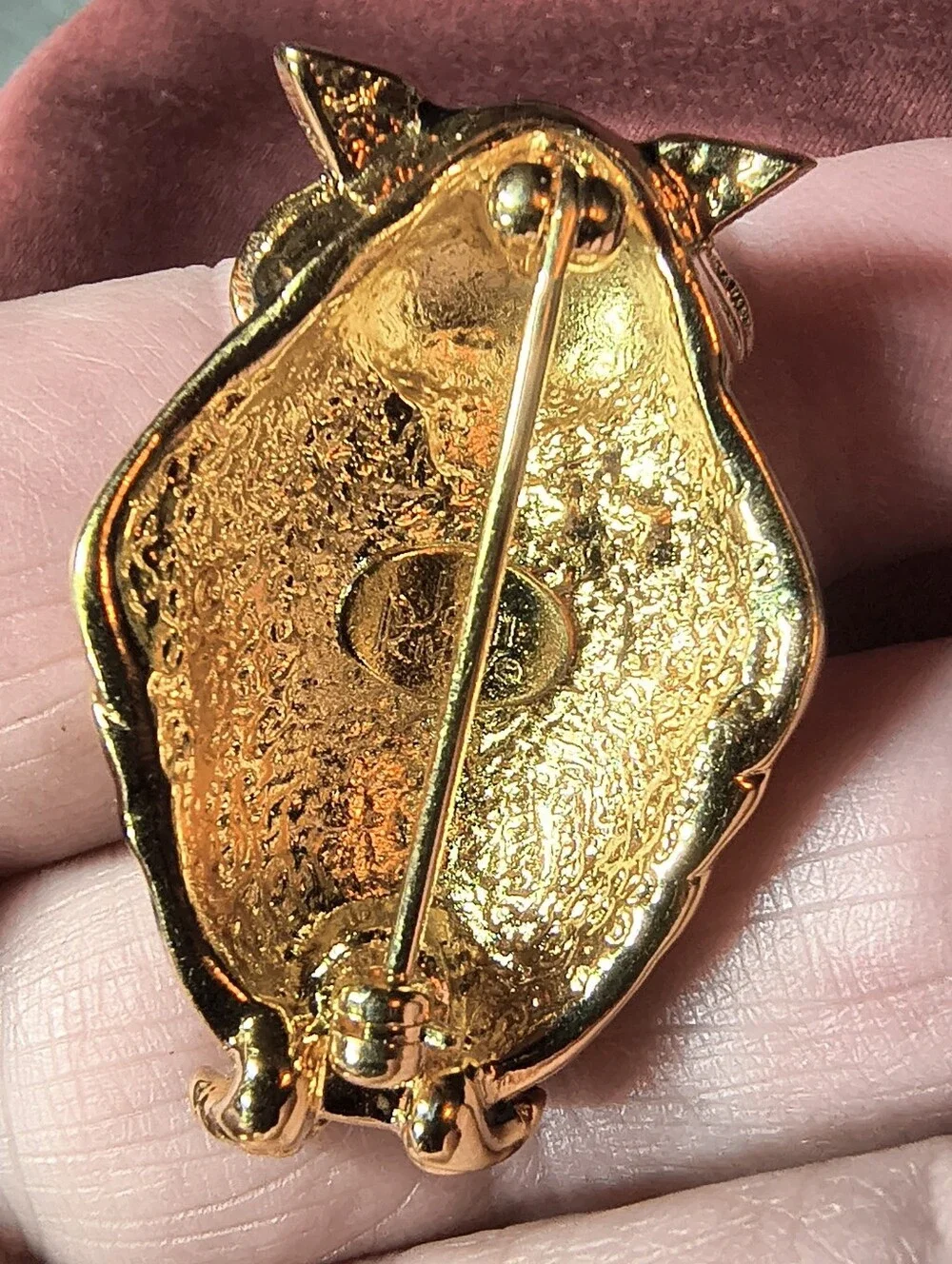 Vintage Joan Rivers Owl Brooch Black Stone Crystal Gold Tone Signed